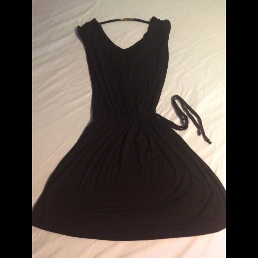 Swim coverup black dress drawstring waist med